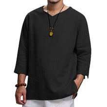 Load image into Gallery viewer, Autumn Spring Retro Mens T Shirts V-neck Folded Sleeve Solid Color Loose Casual Tshirts Male Tee Men Clothes 4XL Men Tee Shirts