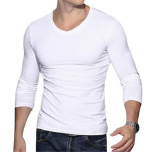 Load image into Gallery viewer, Fashion Pure Color Men&#39;s Slim Fit V Neck Long Sleeve Muscle Tee T shirt Casual Tops